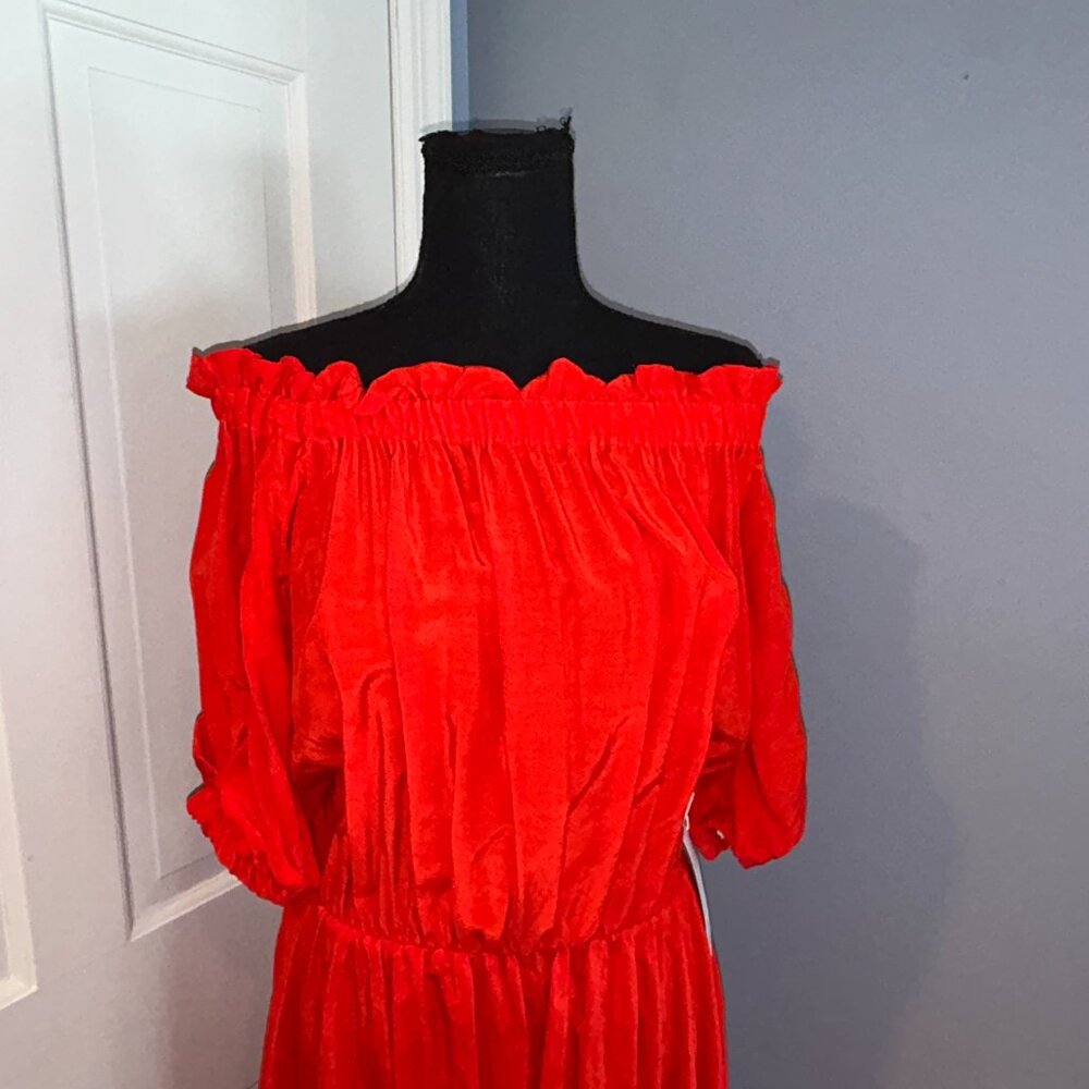 Barney's New York, WARM, Red Dress, Short Sleeves, Ruffles, off the shoulder,Med